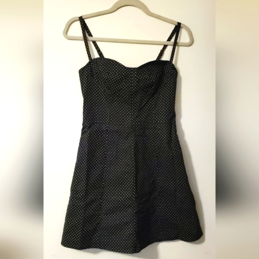 Selé black w/ white polka dot rockabilly pin up dress size Medium M